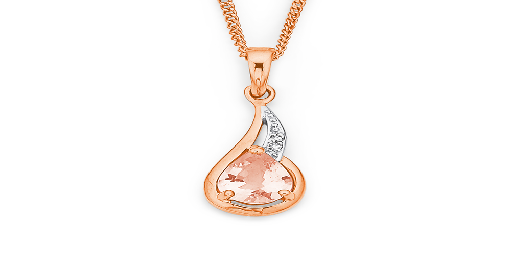 9ct Rose Gold 0.07ct Diamond Morganite Pendant main image 1
