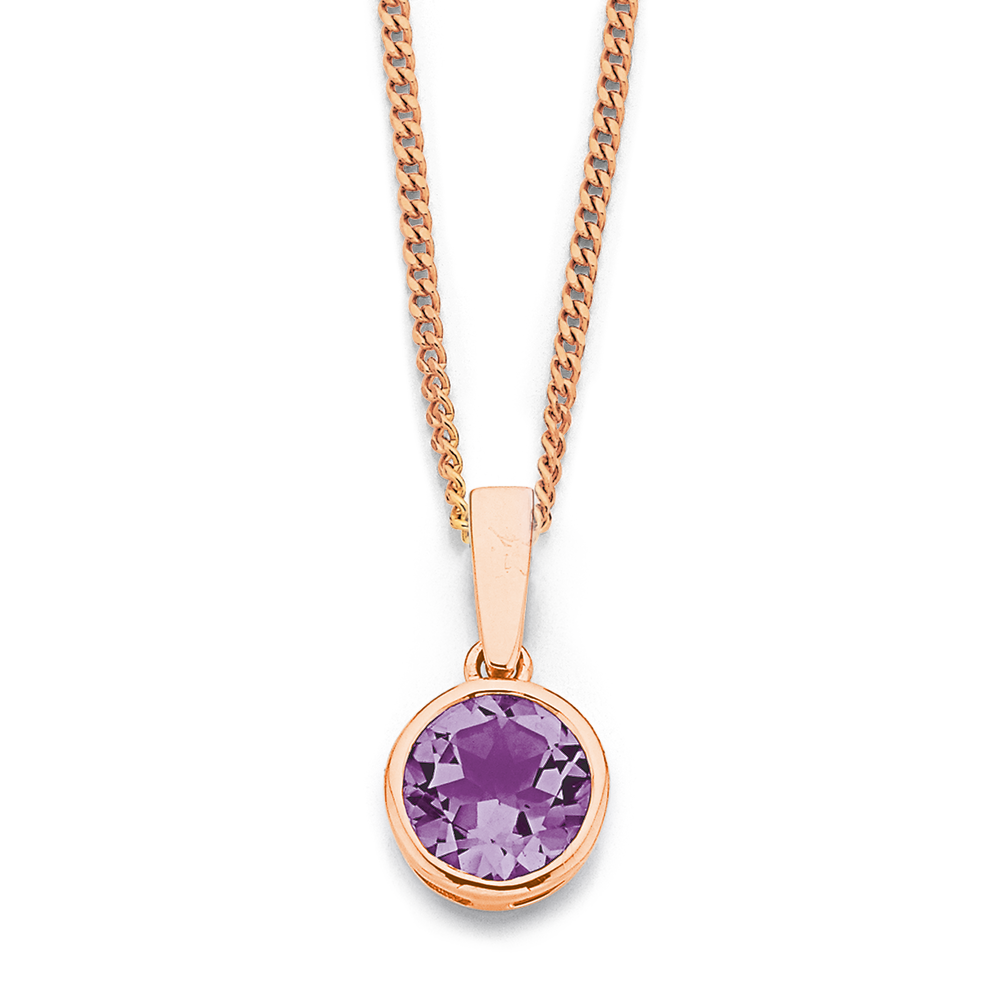 14 Karat Rose Gold Oval Amethyst, Pink Sapphire & Diamond Pendant Necklace  - WeilJewelry