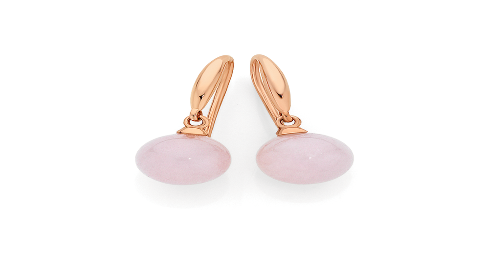 9ct Rose Gold, Rose Quartz Round Drop Hook Earrings in Pink Pascoes