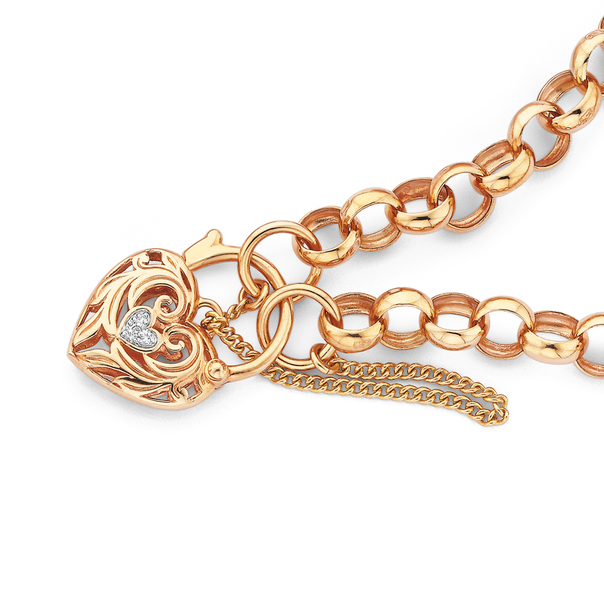 9ct Rose Gold Solid Diamond Padlock Bracelet