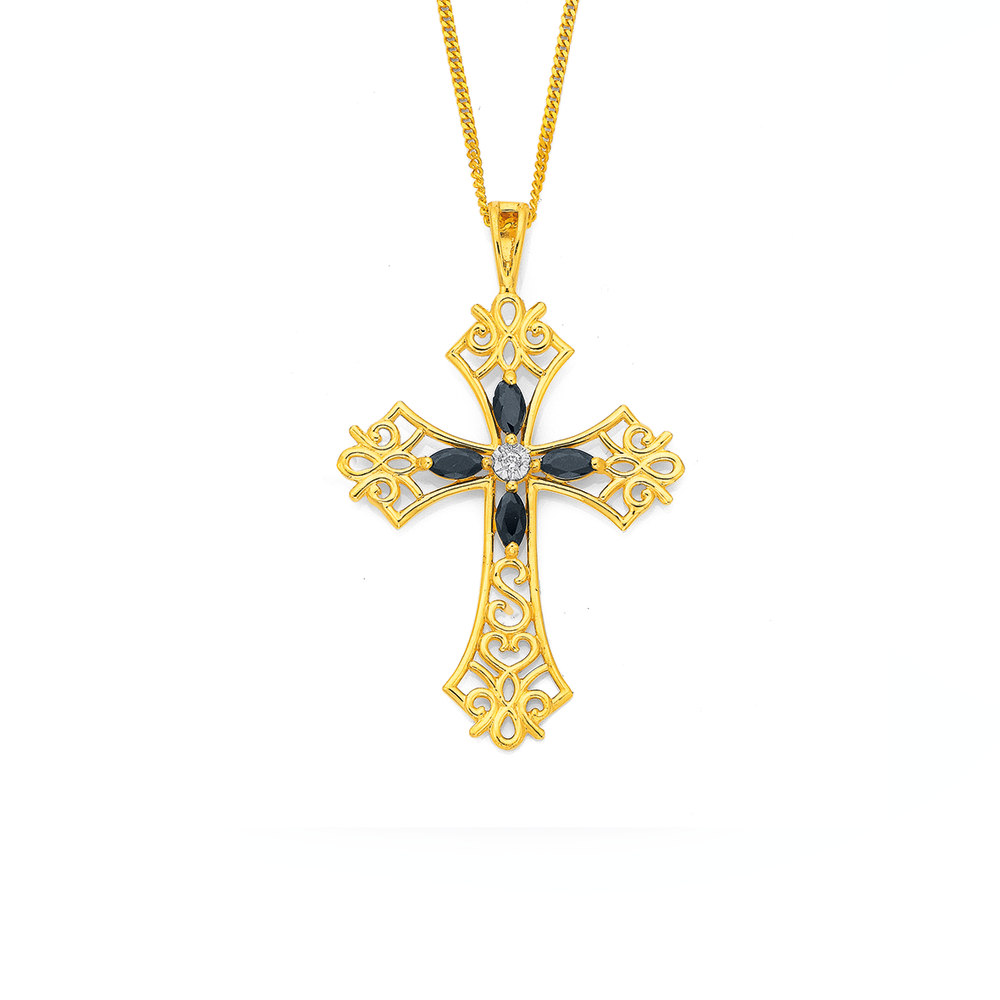 Sapphire cross on sale necklace yellow gold