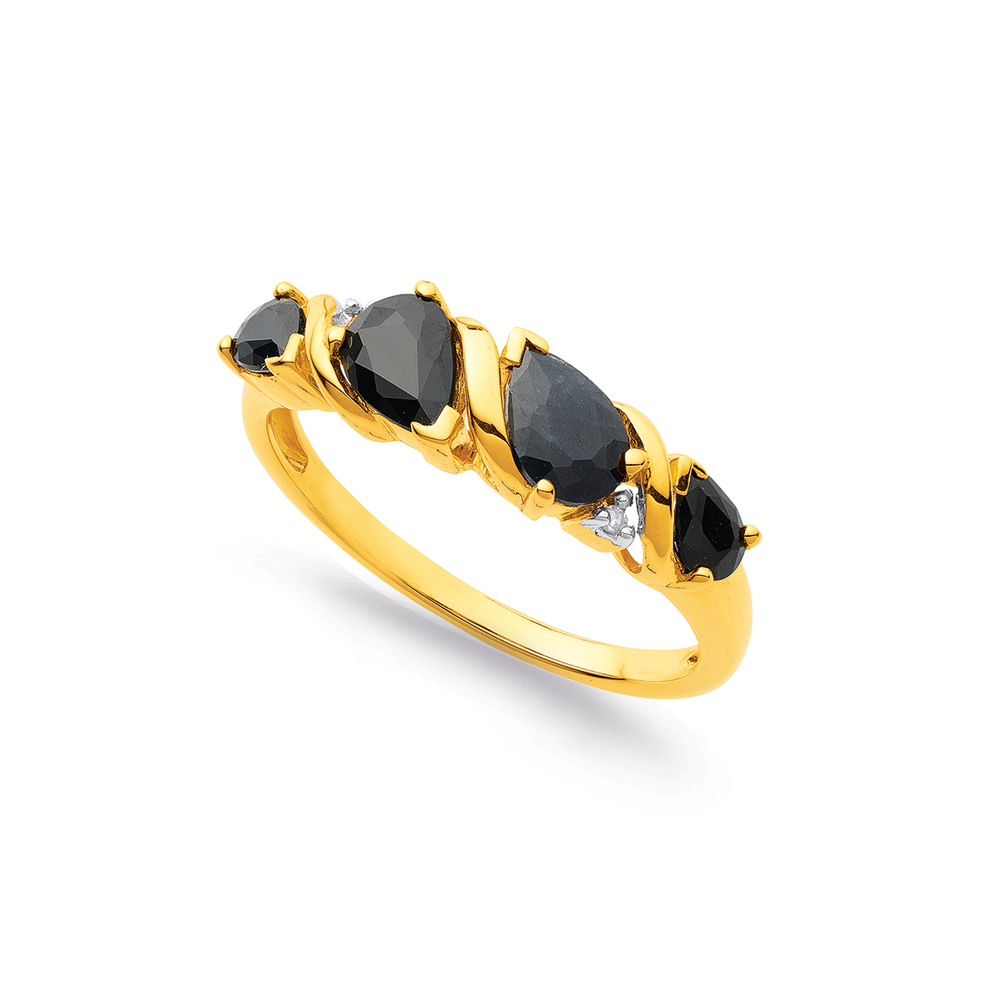 9ct Sapphire Diamond Ring in Black Pascoes