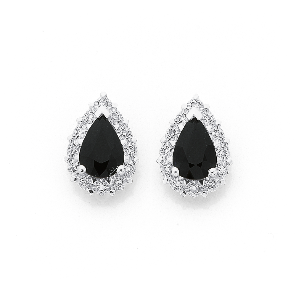 Sterling Silver Black CZ 10mm Round Stud Earrings | Jewellerybox.co.uk