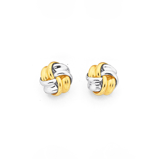9ct & Sterling Silver Double Knot Stud Earrings