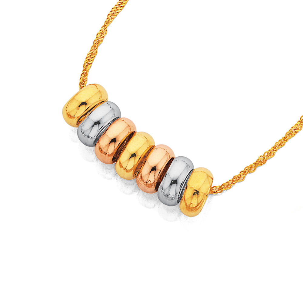 9ct Tri Tone 7 Lucky Rings Necklet Pascoes