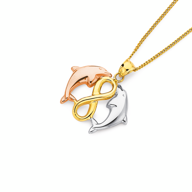 Dolphin Infinity 9ct Tri Tone, Dolphin Infinity Pendant | Pascoes