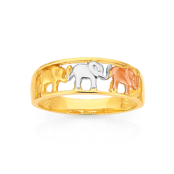 9ct Tri Tone Elephants Ring