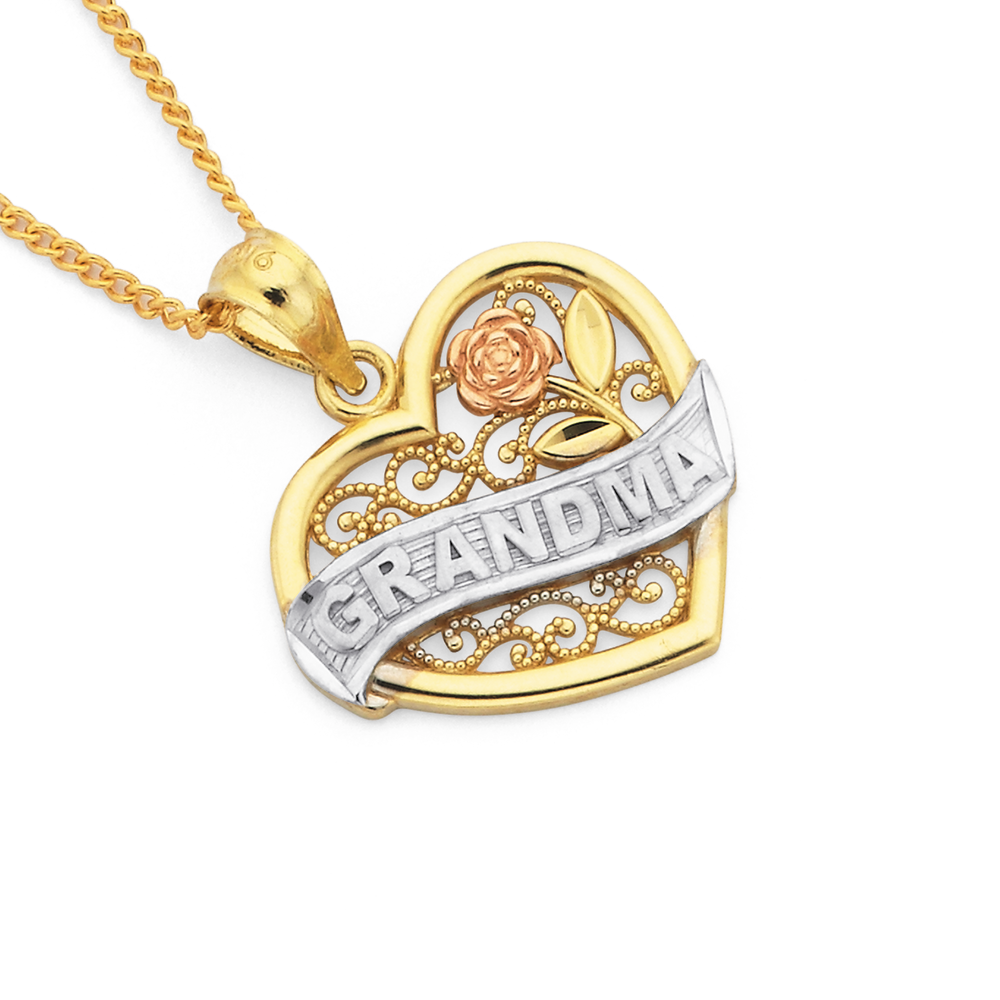 9ct Tri Tone grandma Heart Pendant Pascoes