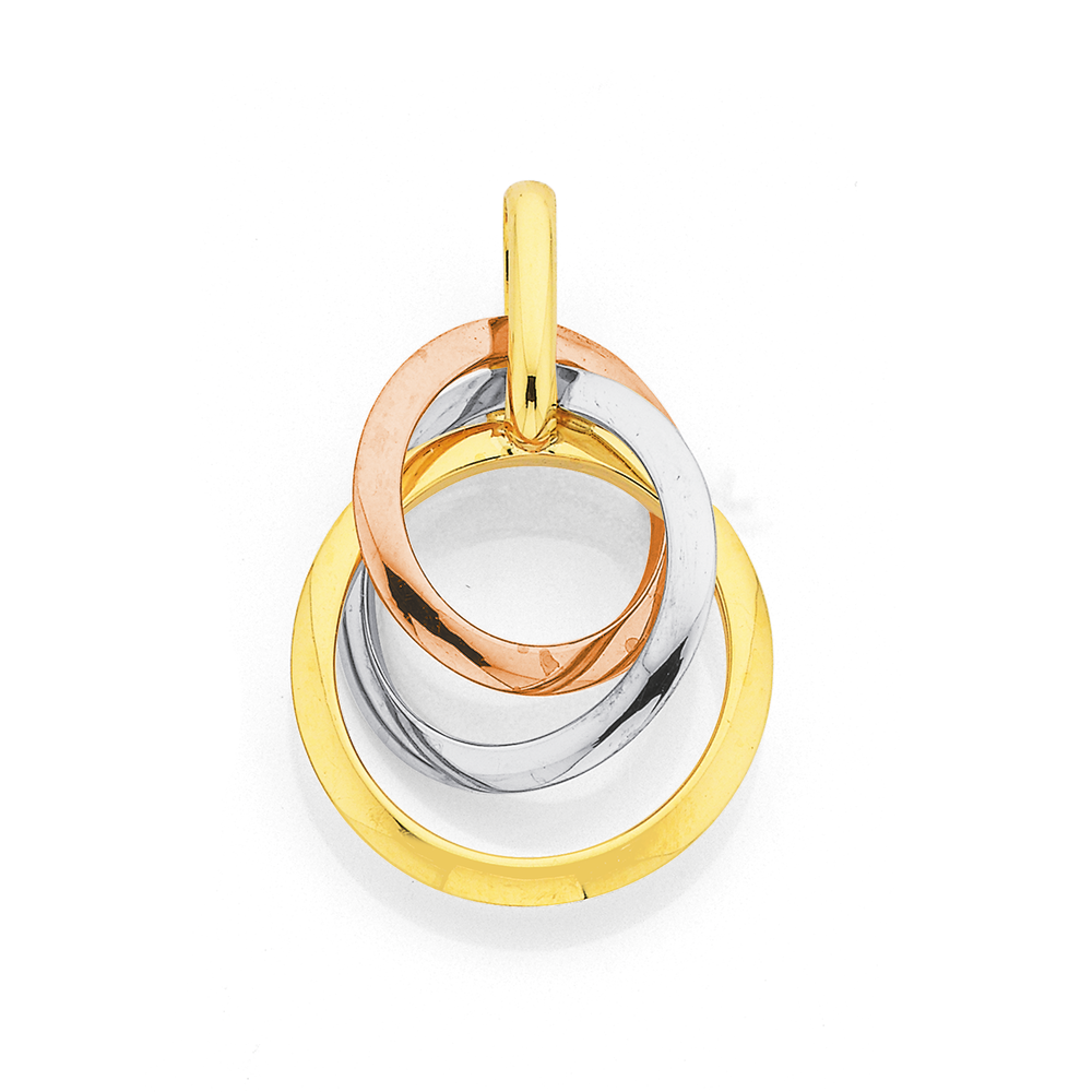 9ct Tri Tone Triple Circle Pendant Pascoes