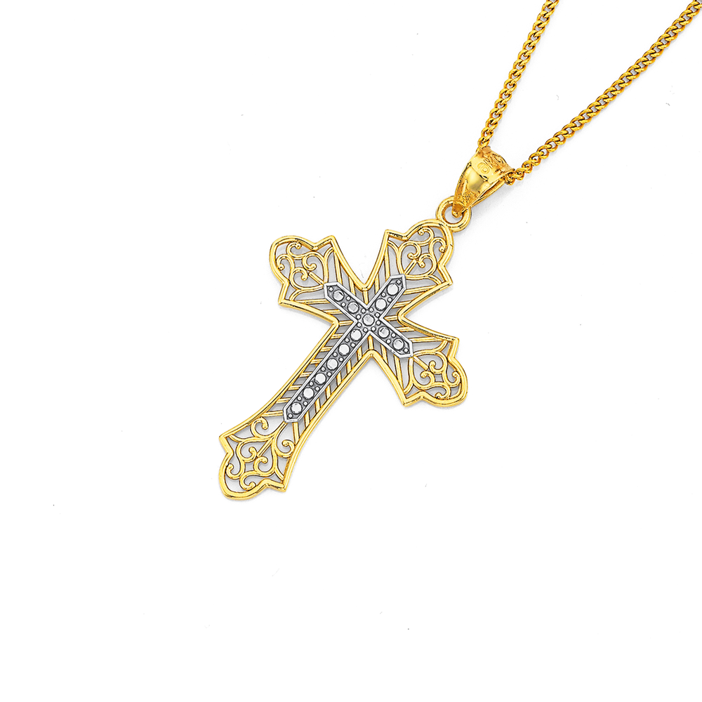 Methodist Cross Necklace - Cross Pendant Necklace In Two Tone