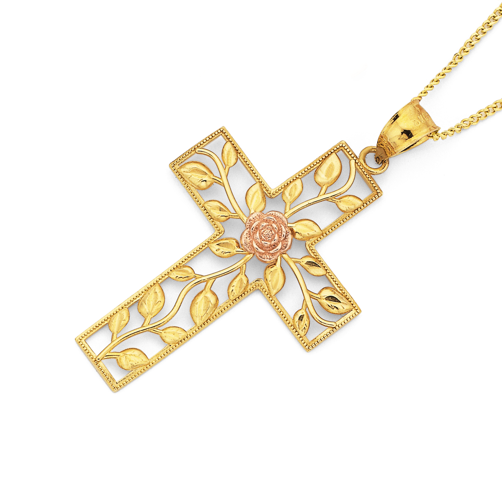 9ct Two Tone Cross Pendant Pascoes