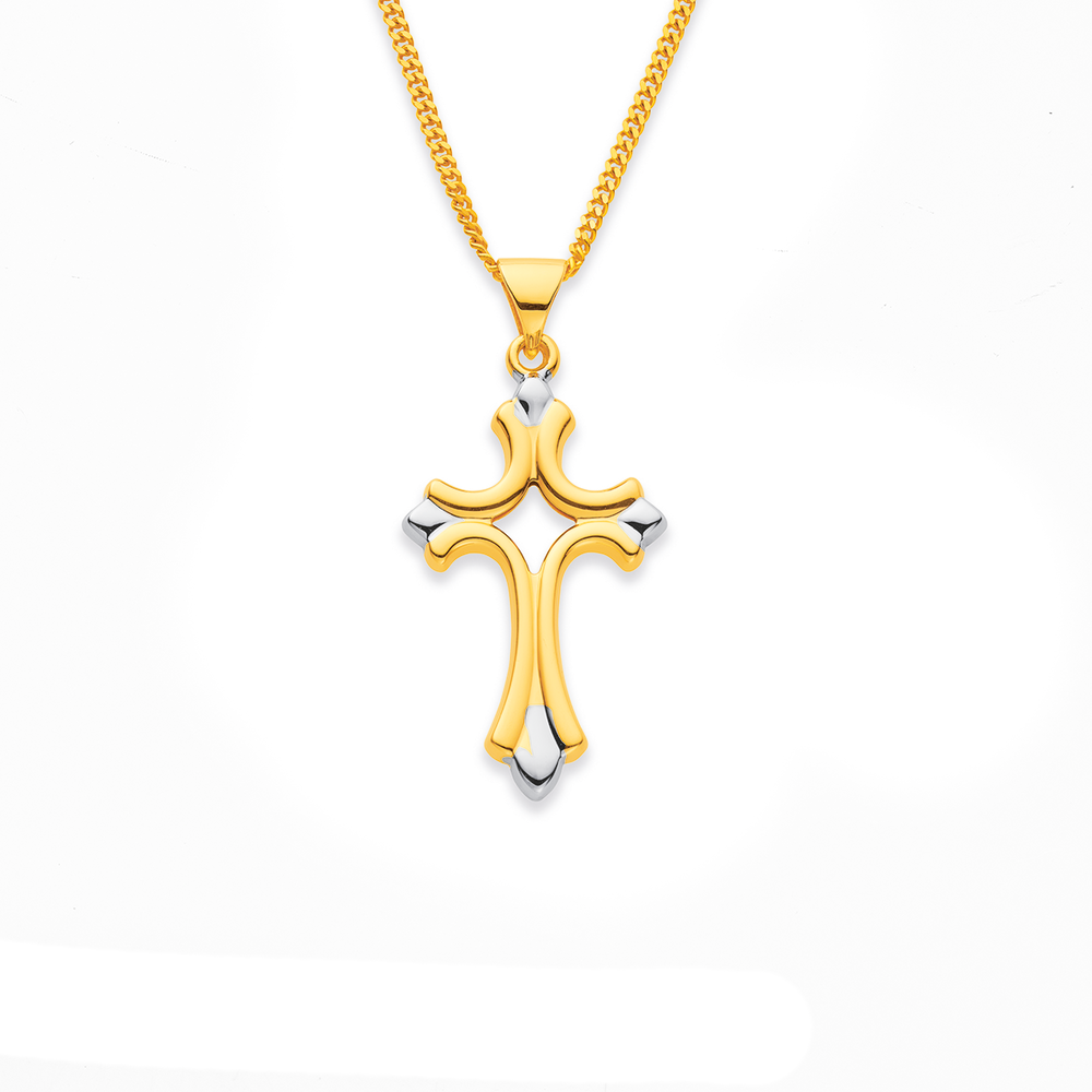 14k Gold Two Tone Diamond Cross Pendant Necklace – MB Altman Jewelry