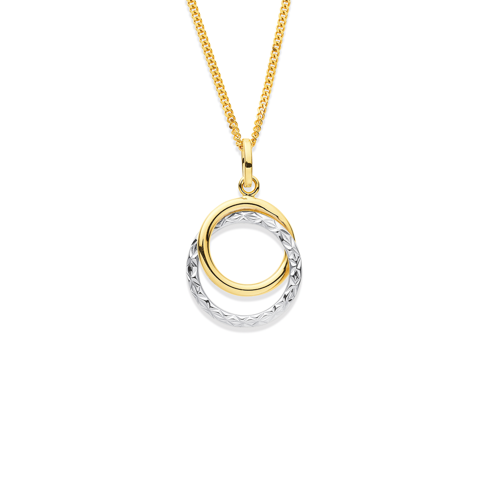 9ct Two Tone Diamond cut Double Circle Pendant Pascoes