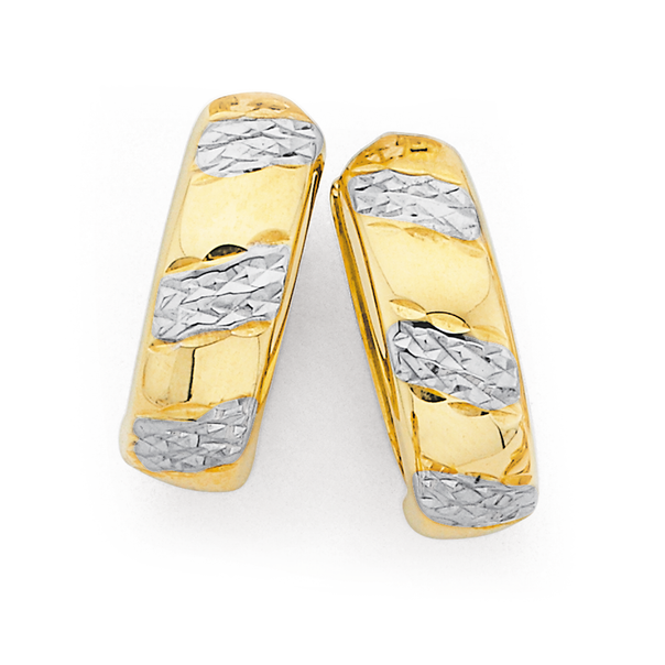 9ct Two-tone Diamond-Cut Huggie Earrings