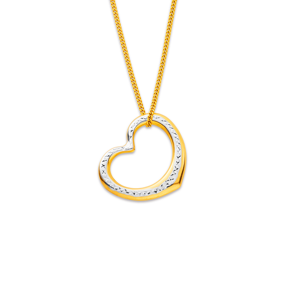 9ct Two Tone Large Floating Heart Pendant Pascoes