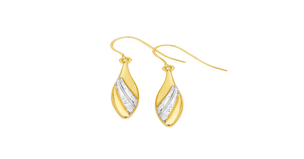 9ct Two Tone, Pointed Drop Earrings | Pascoes