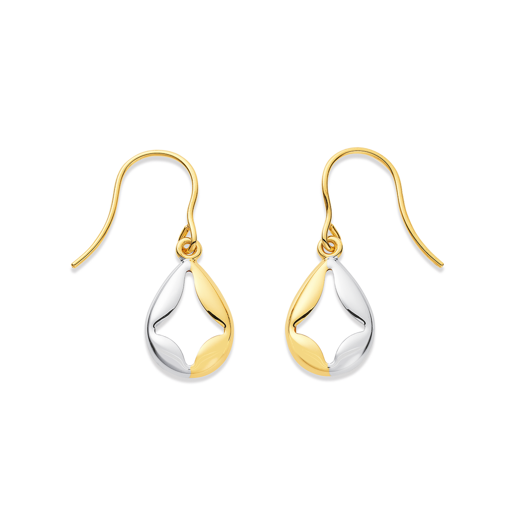 9ct Two Tone Teardrop Earrings Pascoes