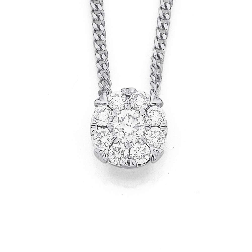 Diamond Cluster Necklace 1/4 ct tw Baguette & Round-cut 10K Rose Gold 18