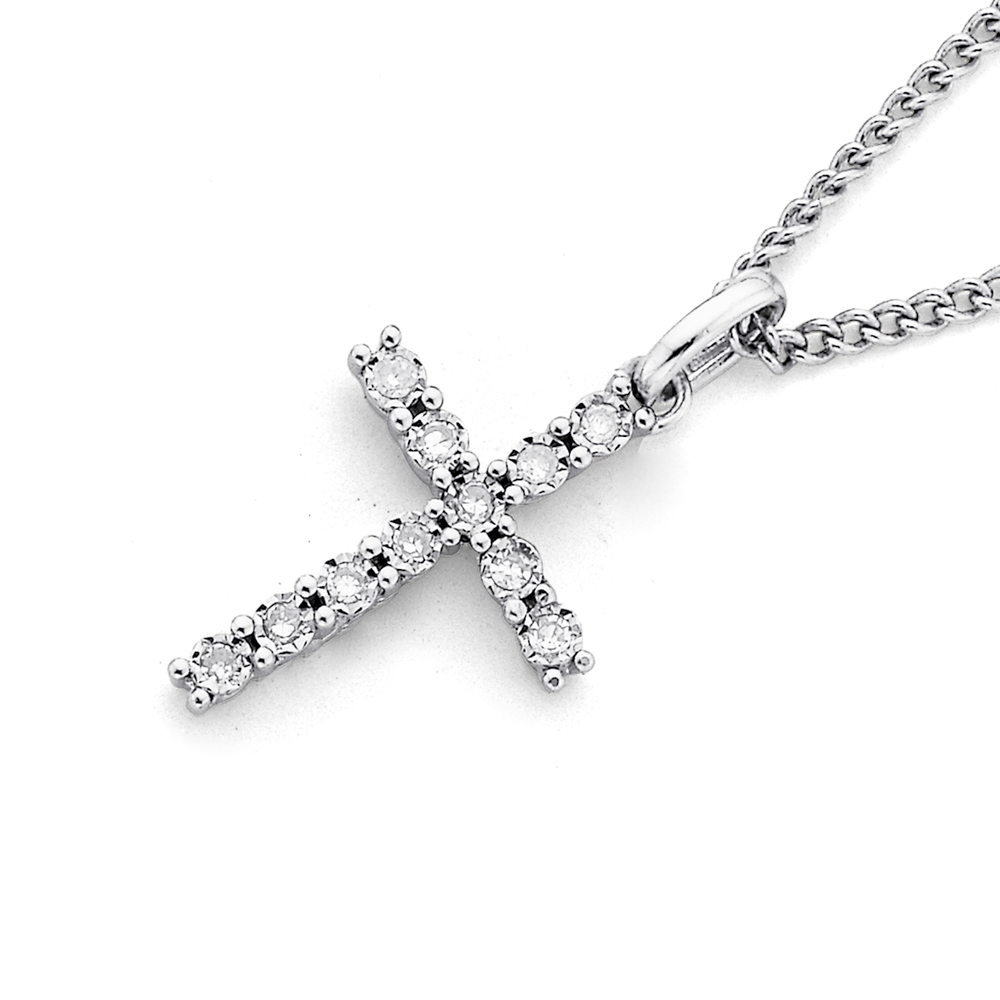 9ct Gold Two Tone 18mm Diamond-cut Cross Pendant | Prouds