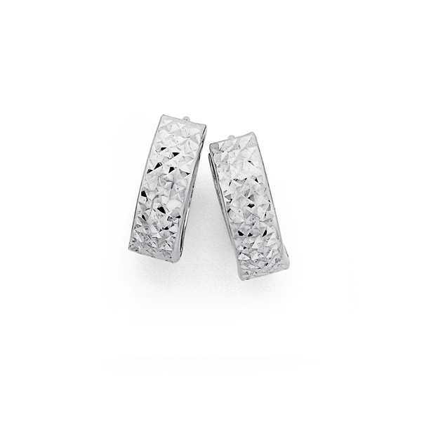 9ct White Gold Diamond Cut Huggie Earrings