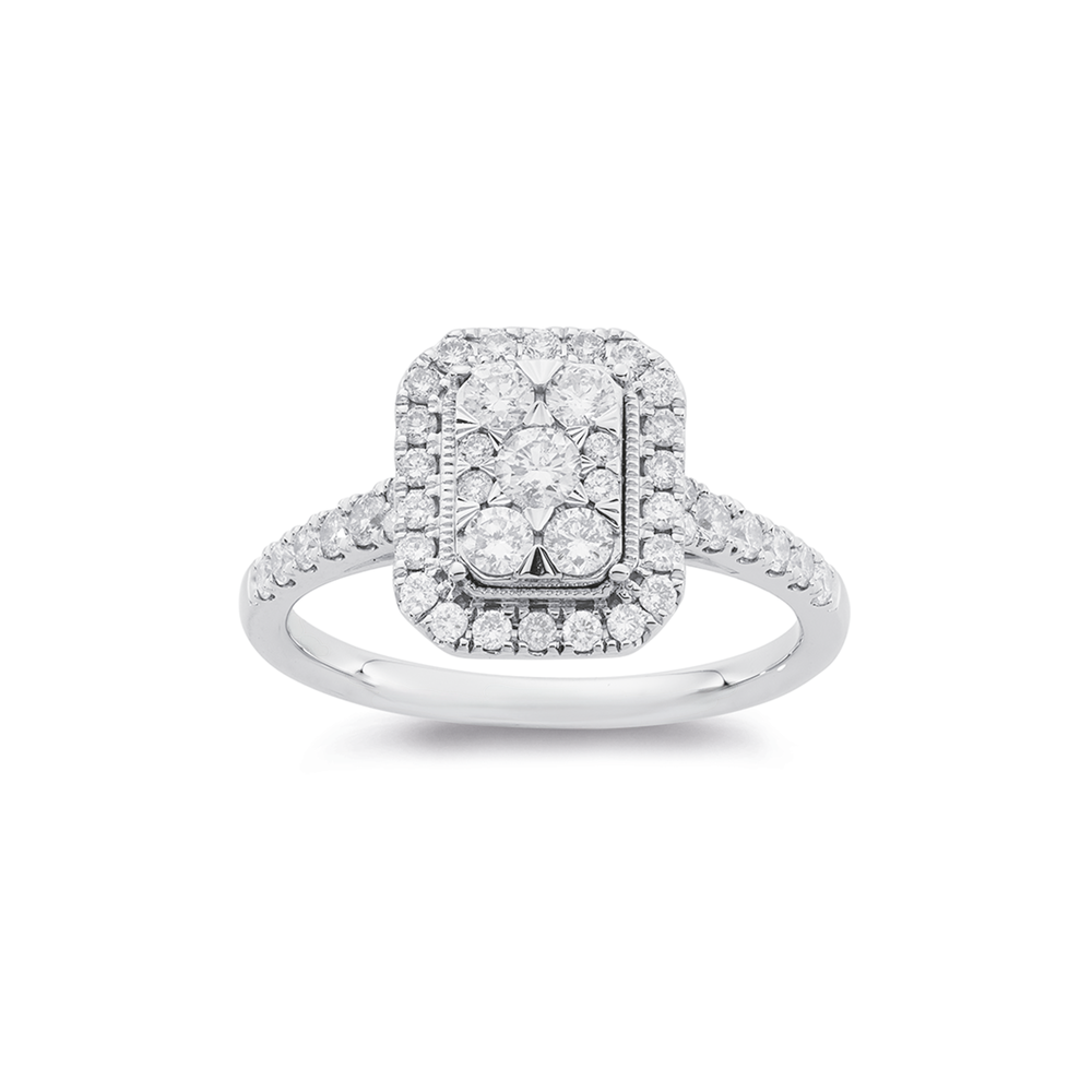 9ct White Gold Diamond Emerald Shape Ring Pascoes