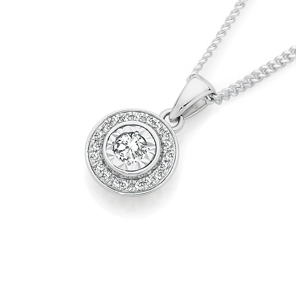 Round Aquamarine and Halo Diamond Pendant Necklace in 10K White Gold –  Ann-Louise Jewellers