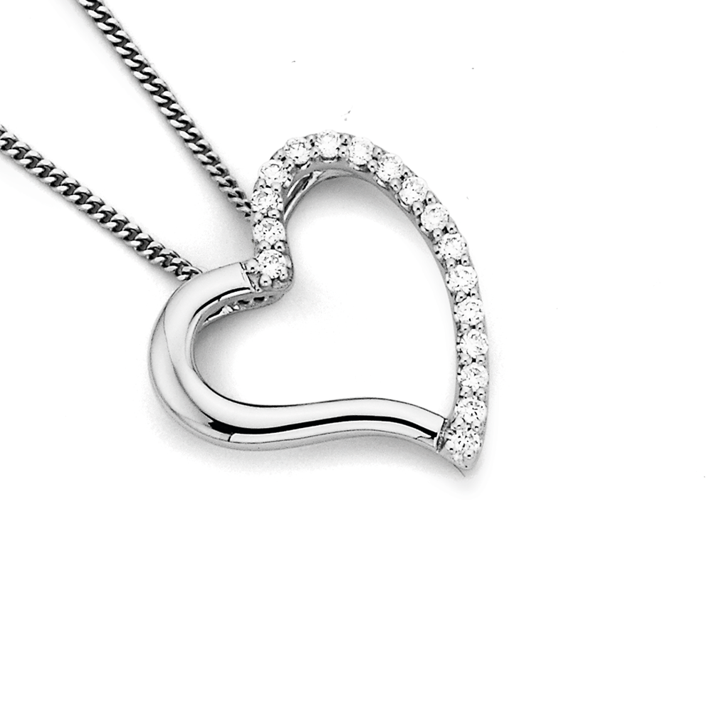 Sapphire and Diamond Heart Necklace in White Gold | KLENOTA