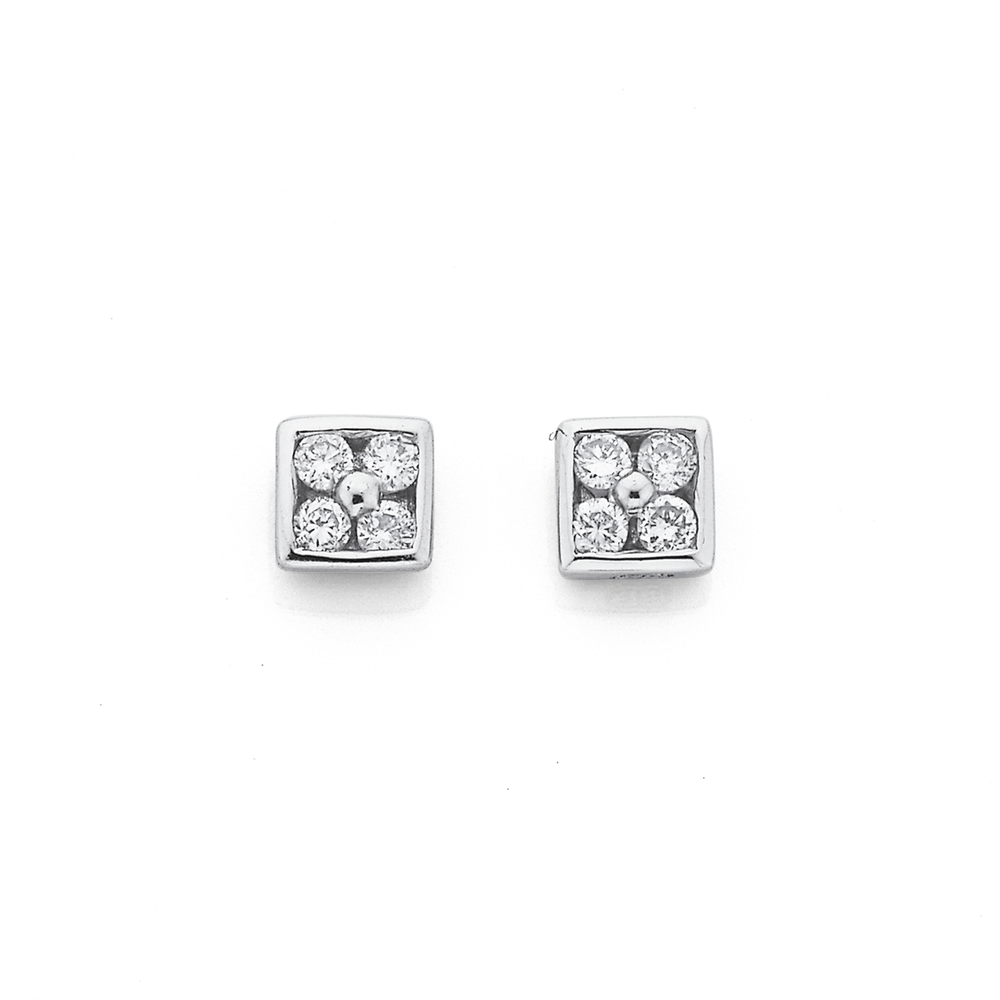 9ct White Gold Diamond Square Stud Earrings Tdw .10ct Pascoes