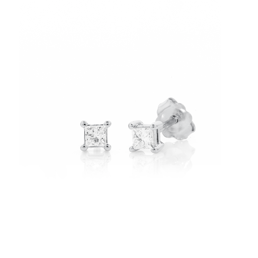 9ct White Gold Princess Cut Diamond Studs Tdw .20ct Pascoes