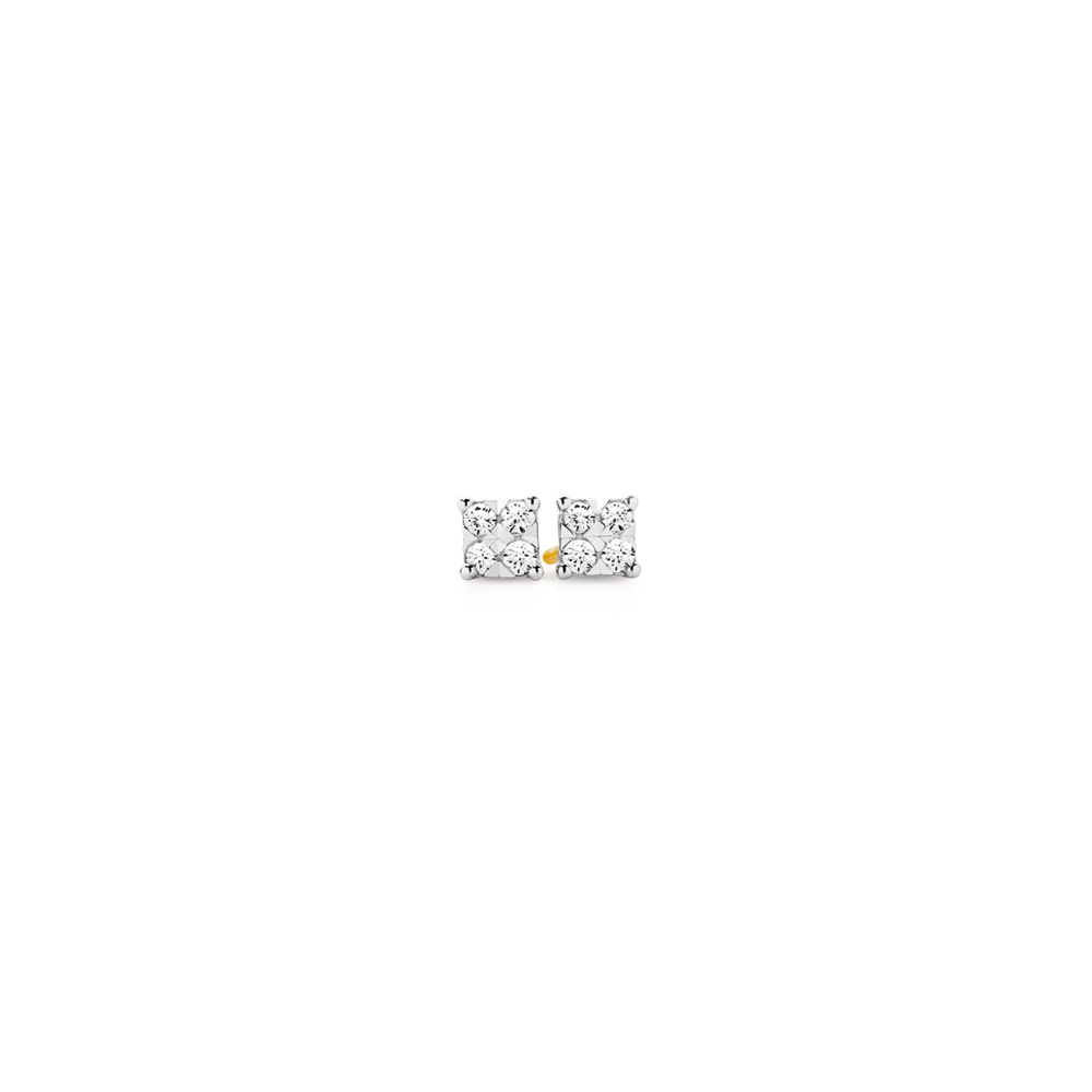 9ct Yellow Gold Diamond Square Look Stud Earrings Pascoes