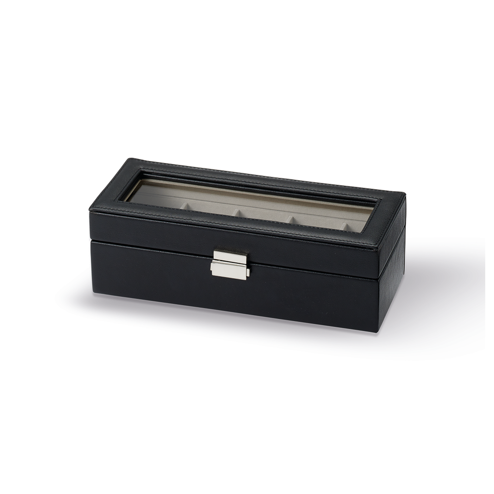 Black Leatherette 5 space Watch Box in Black Pascoes