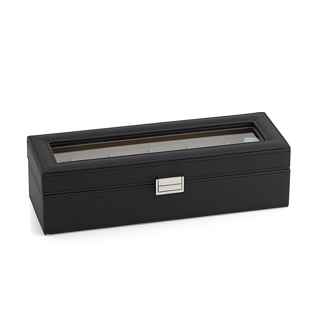 Black Leatherette 5 space Watch Box in Black Pascoes