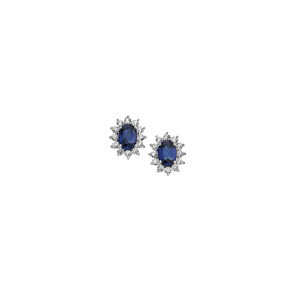 Blue Created Sapphire & CZ Stud Earrings in Sterling Silver
