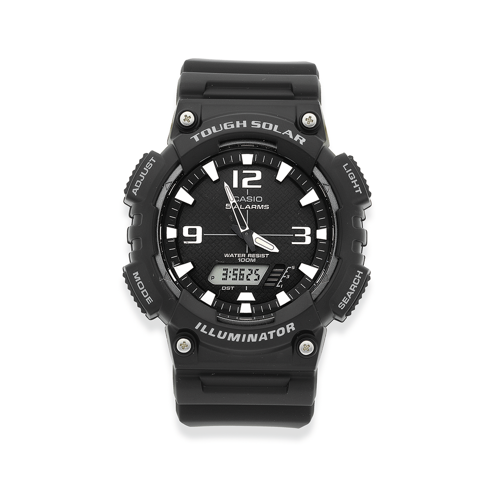 Casio Gents Duo 100m Solar Resin Band Watch Aqs810w-1a in Black