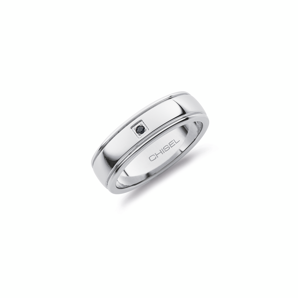アクセサリー The SK Band Super Size Ring Chisel Stainless Steel Black Cubic Zirconia Band Ring Size Y in
