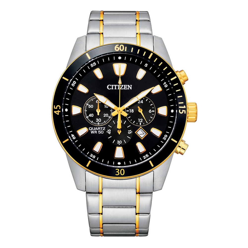 Citizen chronograph men's yellow gold tone bracelet watch deals