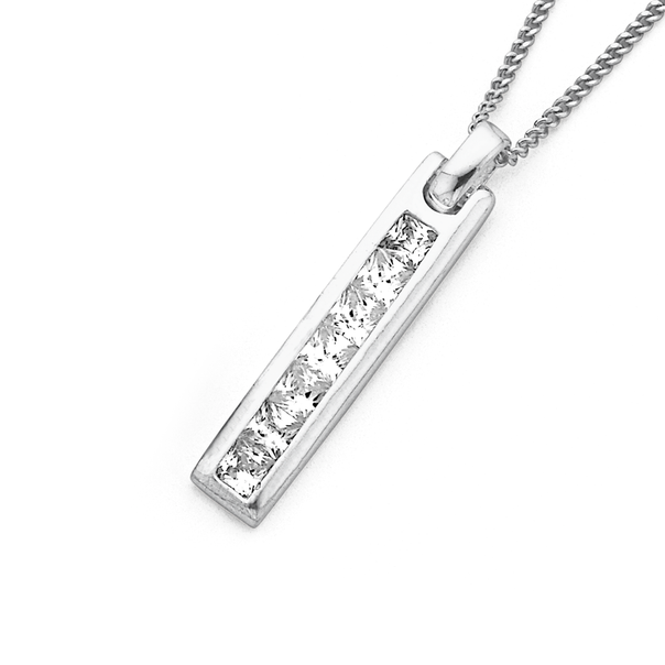 Cubic Zirconia Bar Pendant in Sterling Silver