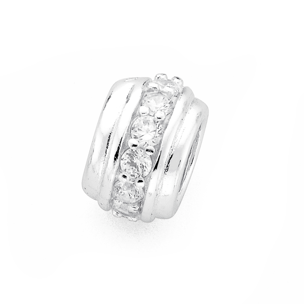 Cubic Zirconia Bead in Sterling Silver