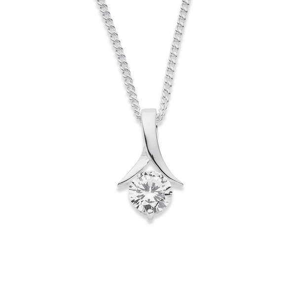 Cubic Zirconia Crossover Bale Pendant in Sterling Silver