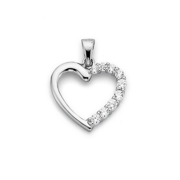 Cubic Zirconia Heart Pendant in Sterling Silver