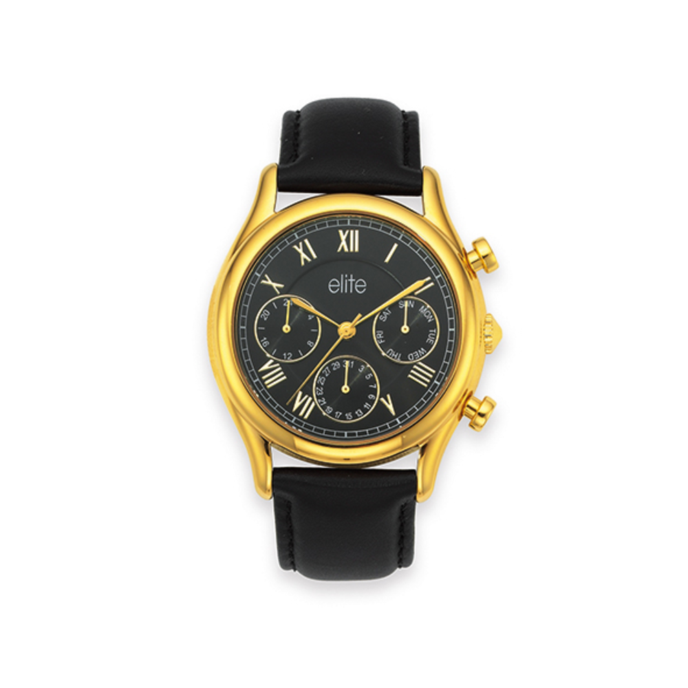 Elite Ladies Gold Tone Watch in Black Pascoes