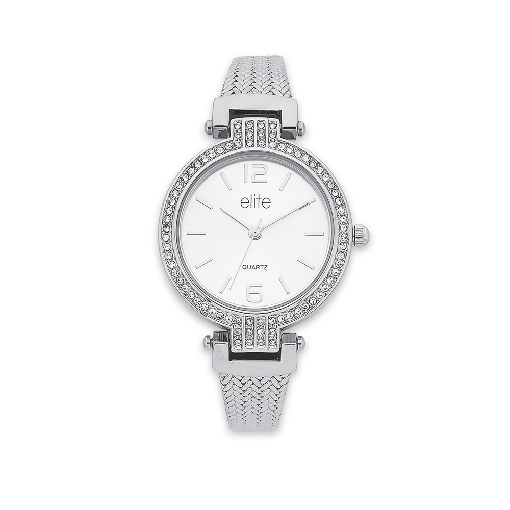 Elite Ladies Mesh Bracelet Watch in Silver Pascoes