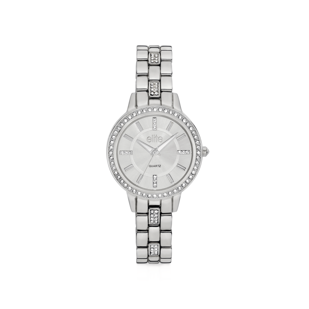 Elite Ladies Stone Set Silver Watch Pascoes