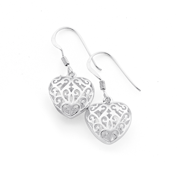Filigree Heart Earrings in Sterling Silver