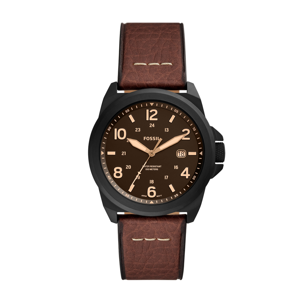 Fossil watch sales black leather band