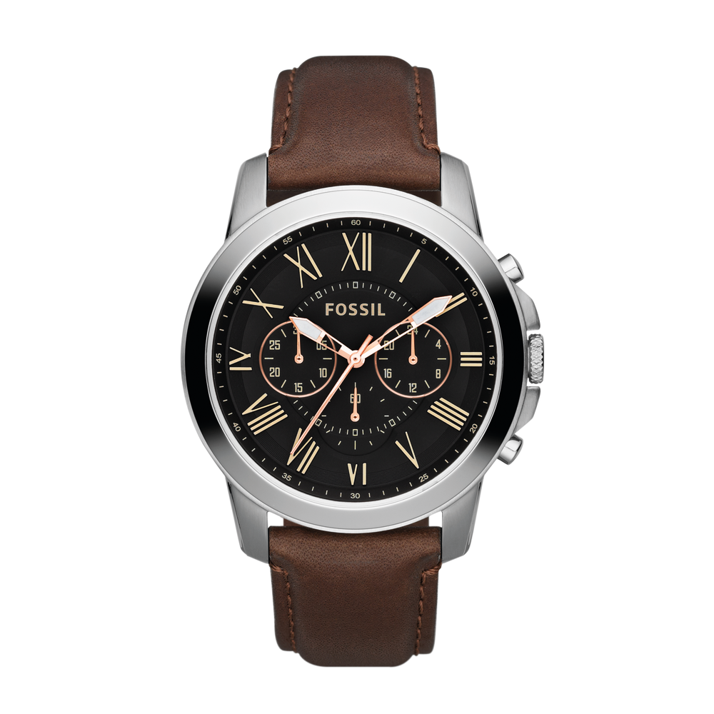 Fossil watch men's clearance leather strap