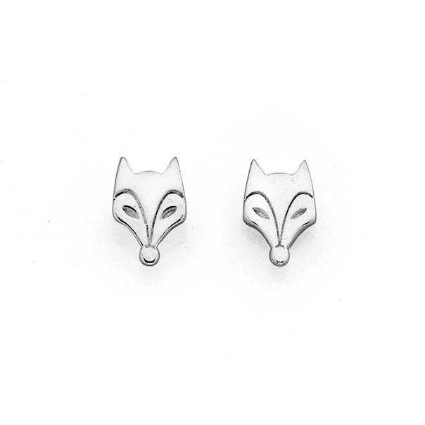 Fox Face Stud Earrings in Sterling Silver