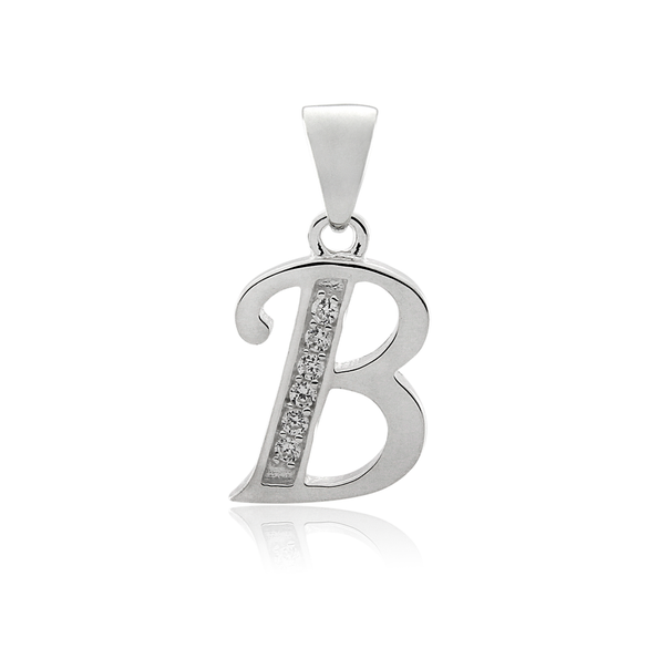 Initial B Letter Pendant in Sterling Silver with CZ