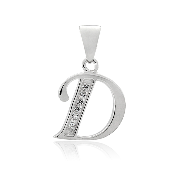 Initial D Letter Pendant in Sterling Silver with CZ