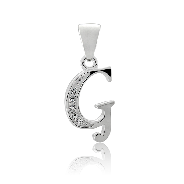 Initial G Letter Pendant in Sterling Silver with CZ